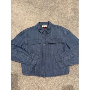 Woolrich Women Denim Shirt Jacket Blue Button Up Pockets Size S Lightweight